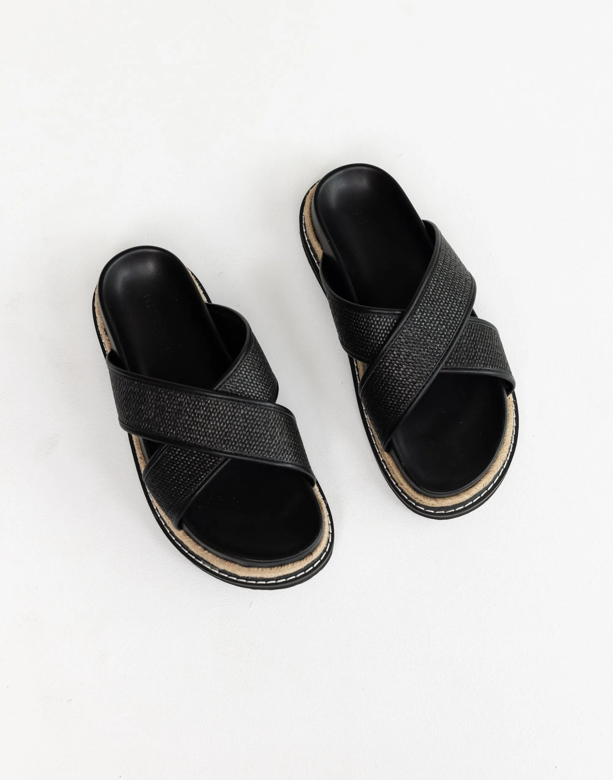 Aysha Slides (Black Raffia) - By Billini