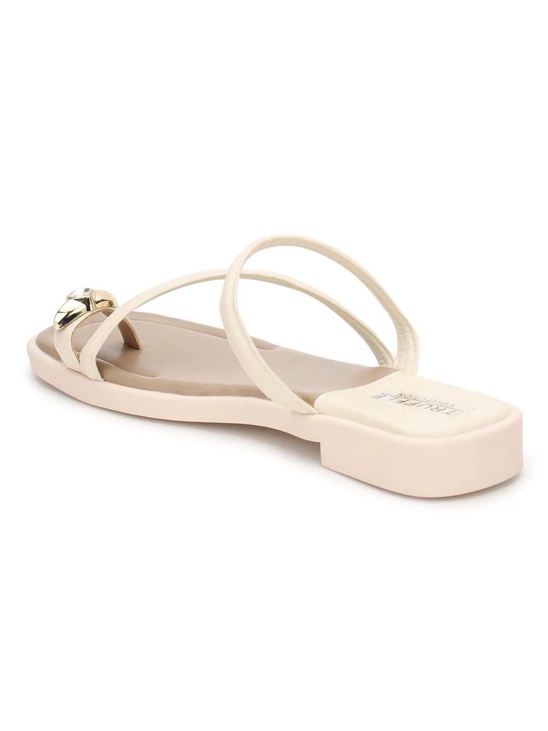 Beige PU Diamond Toe Ring Slip-On Flats (TC-RS3595-BEIG)