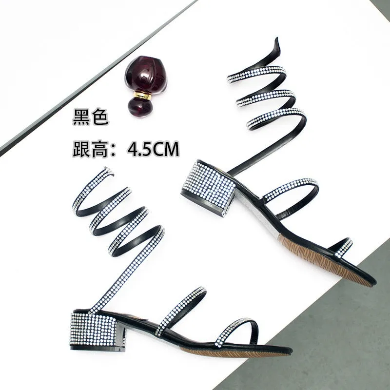 Breathable Rhinestone Low-Heeled Sandal