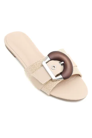 BUCKLE BLISS SLIDES-BEIGE