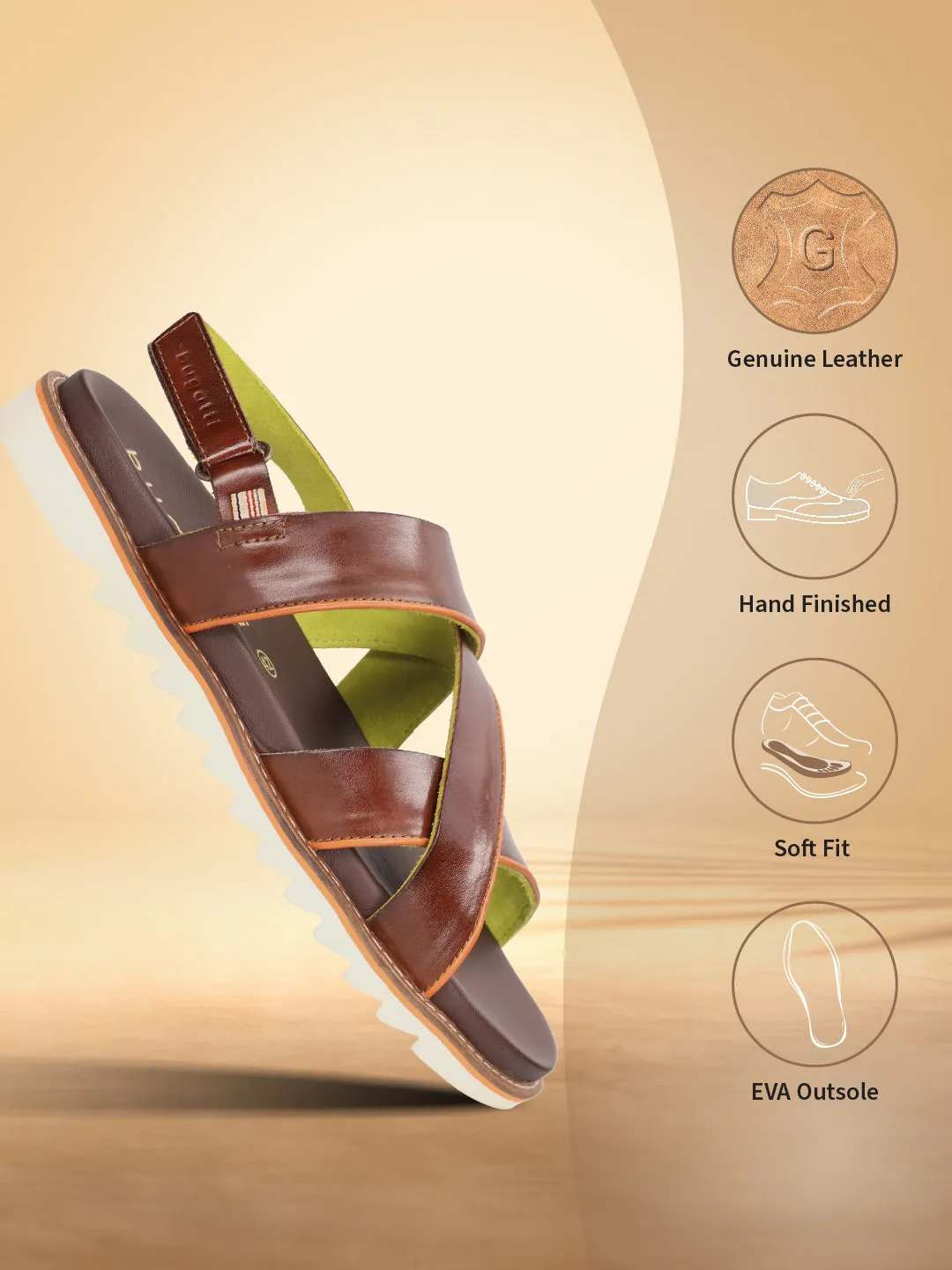 bugatti Dark Brown Premium Leather Back Strap Sandals