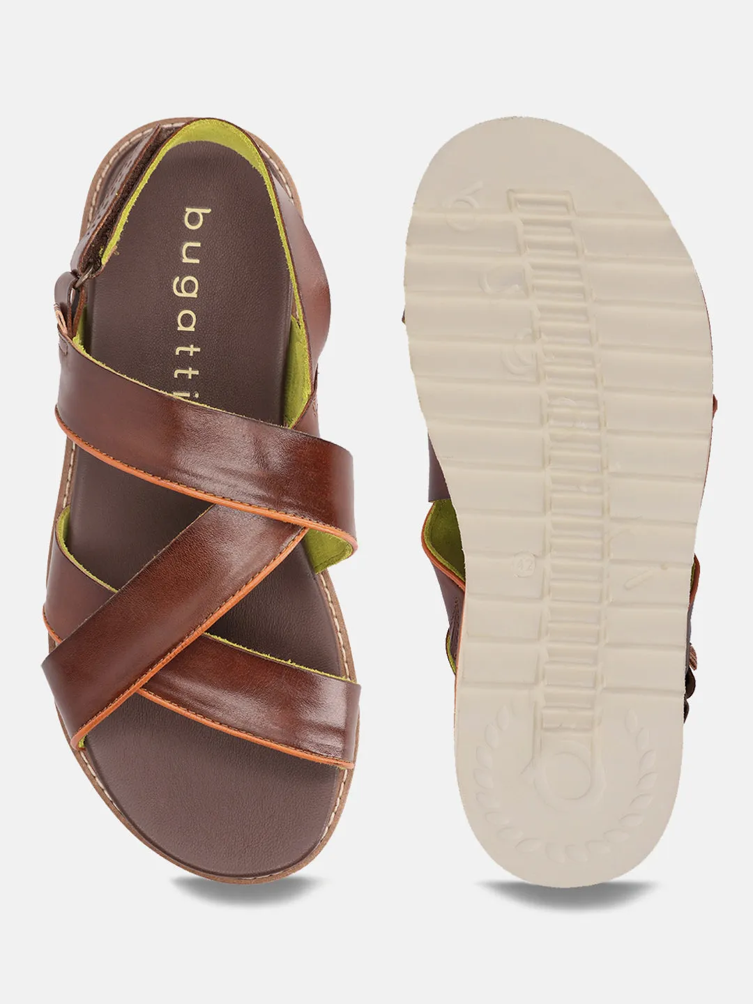 bugatti Dark Brown Premium Leather Back Strap Sandals