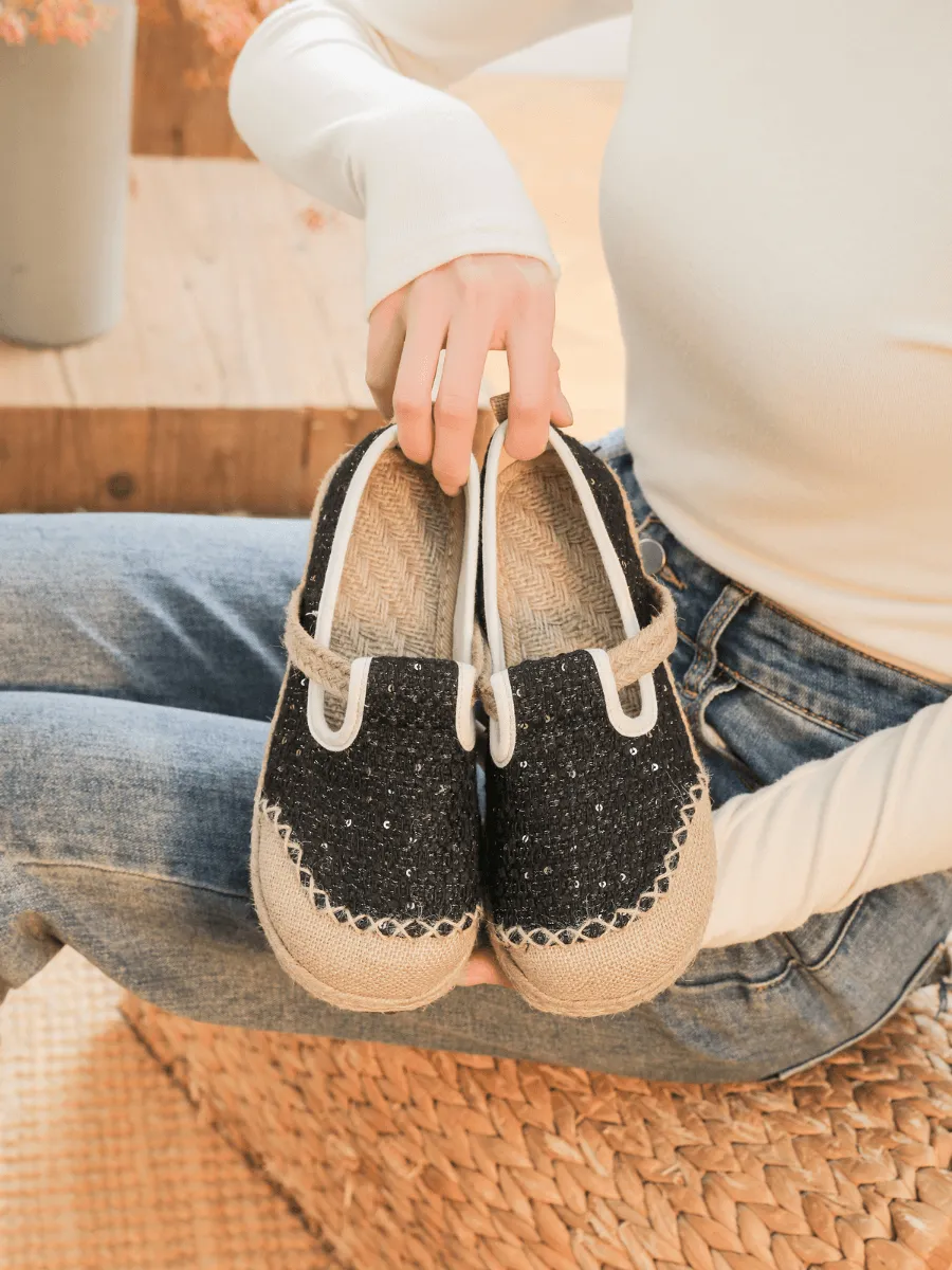 Cactus Rose | Renata Sparkle Linen Espadrilles - Black