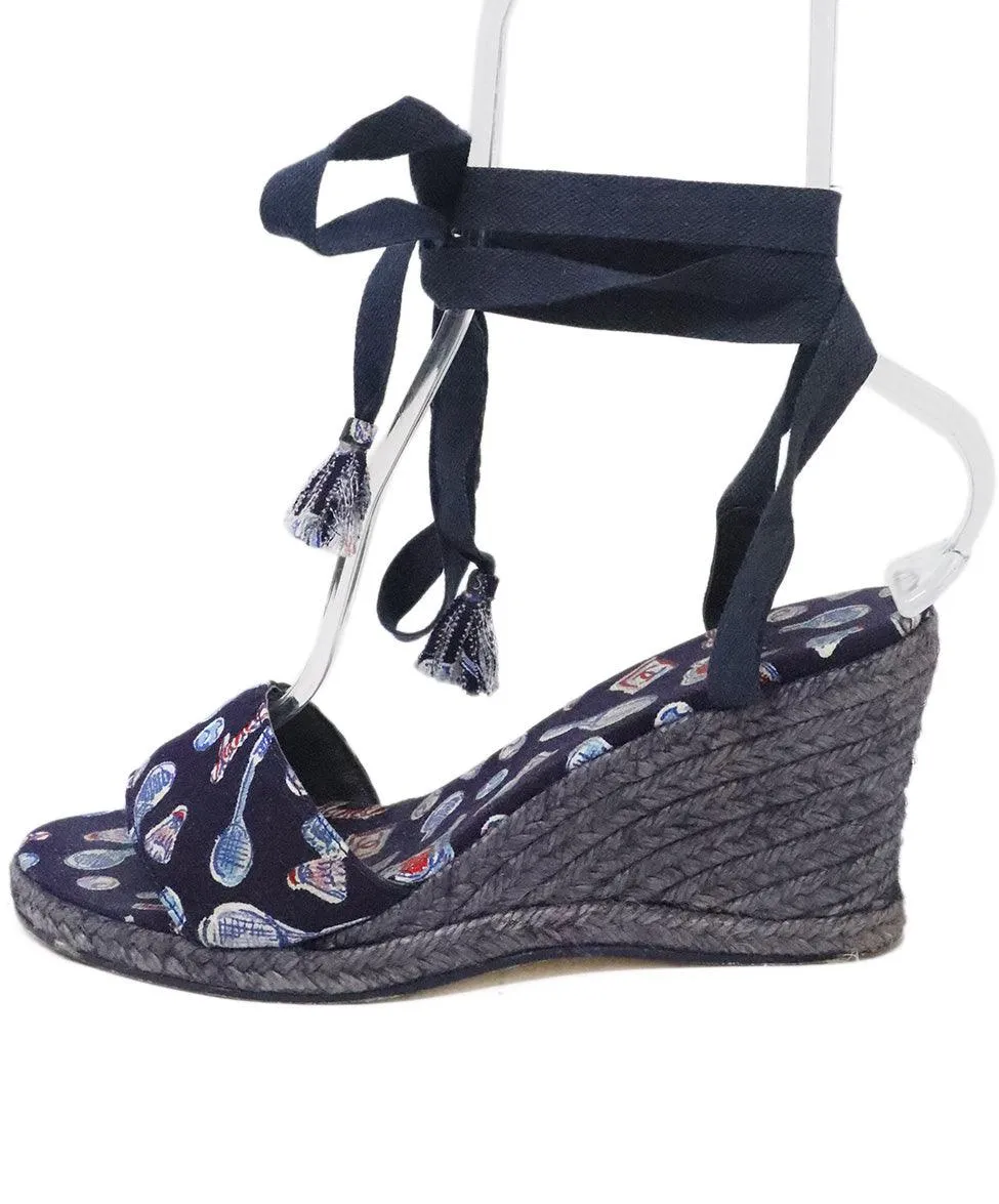 Chanel Navy Print Canvas Espadrilles sz 10