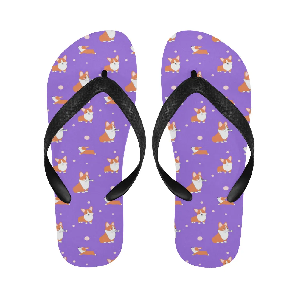 Corgi Flip Flops - Purple Cartoon