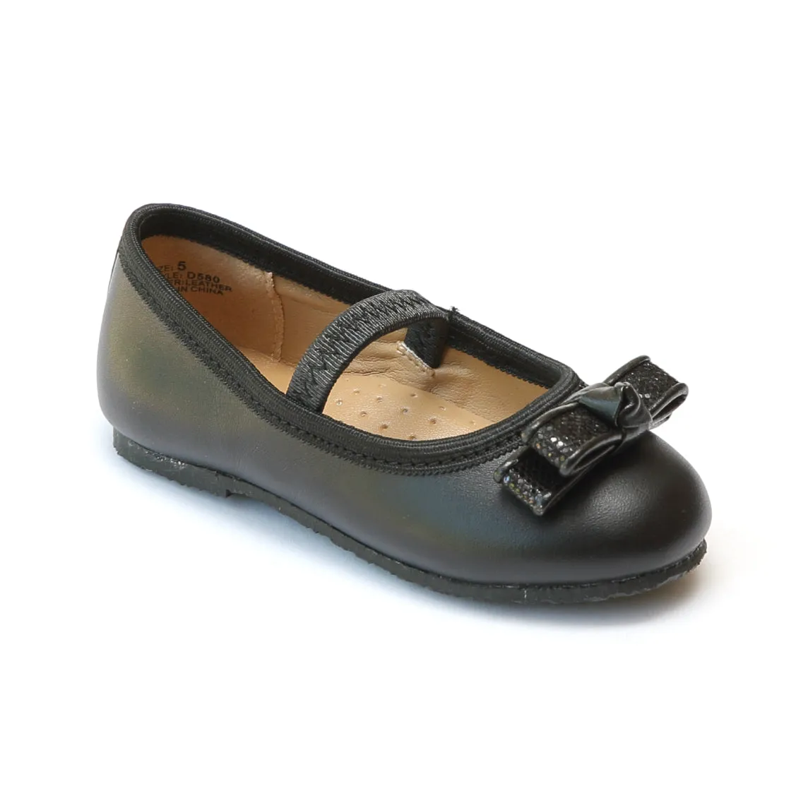 FINAL SALE - L'Amour Girls Black Leather Double Bow Ballet Flats