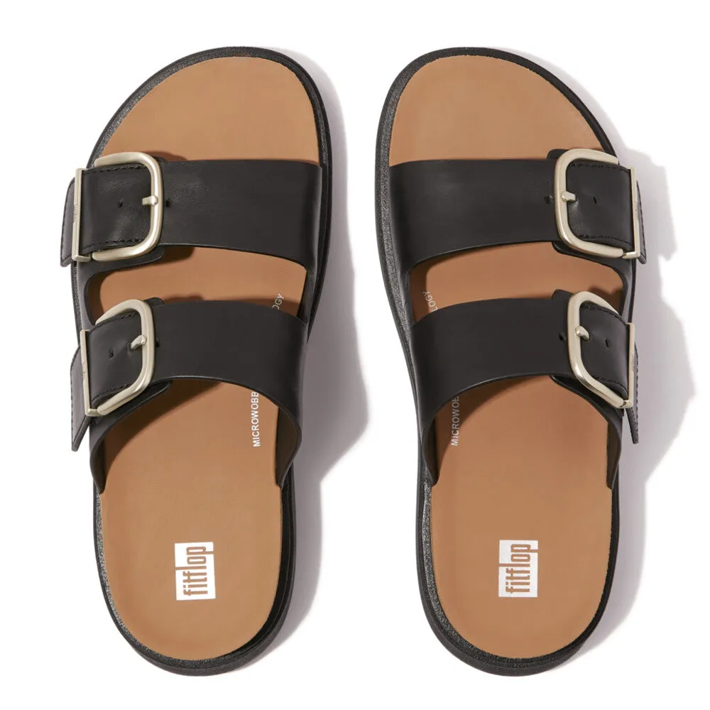 Fitflop Gen FF Buckle Two Bar Leather Slides Black