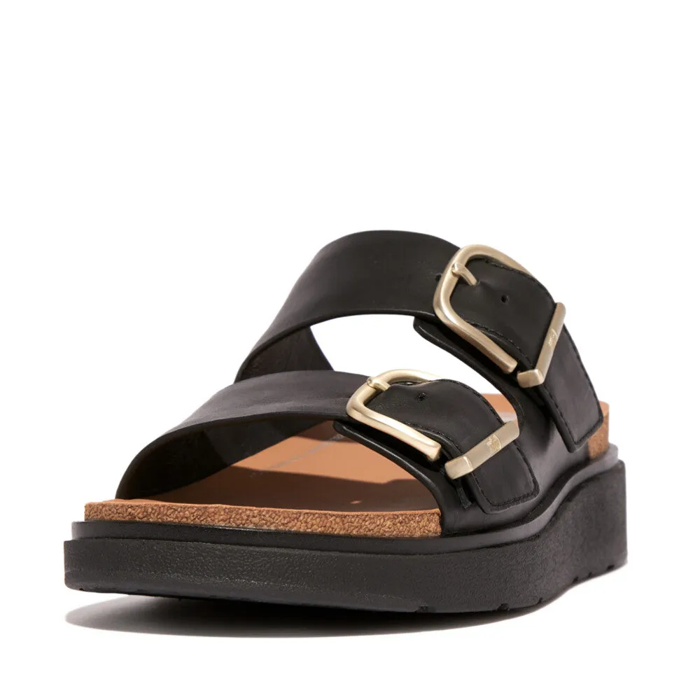 Fitflop Gen FF Buckle Two Bar Leather Slides Black