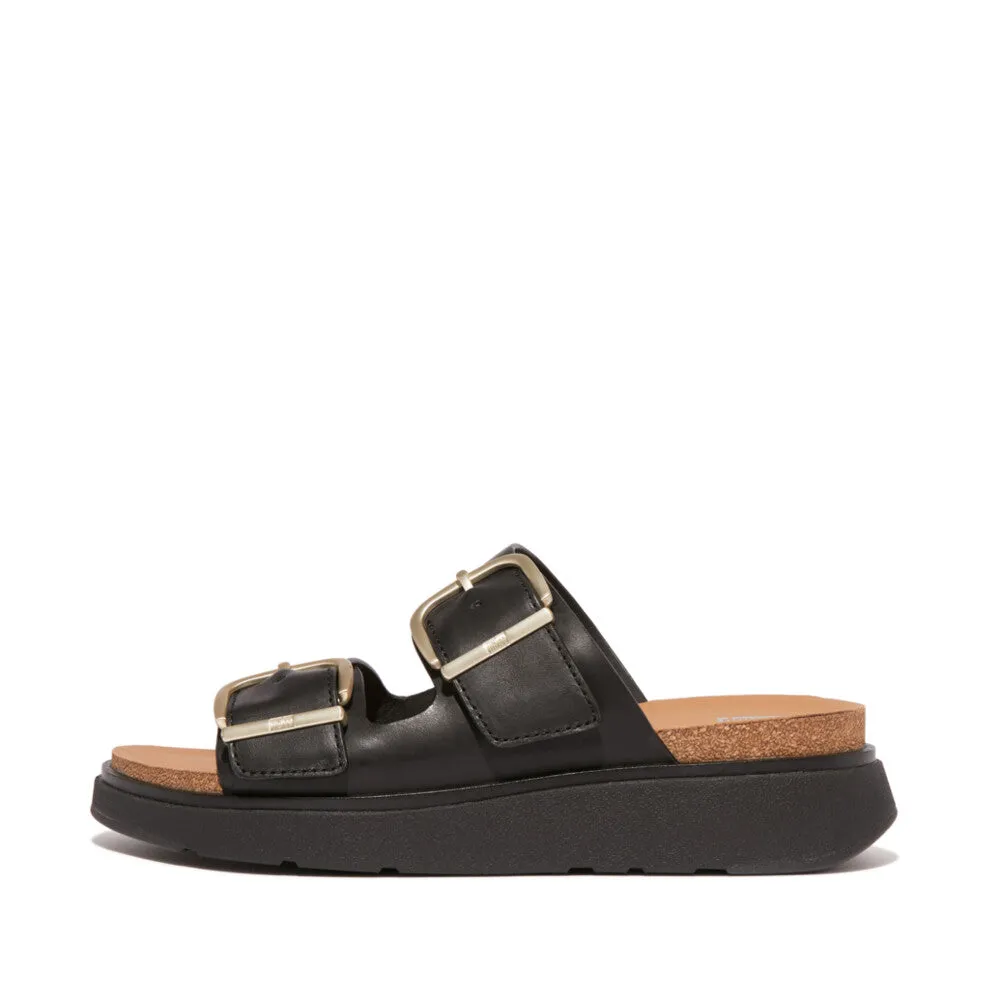 Fitflop Gen FF Buckle Two Bar Leather Slides Black