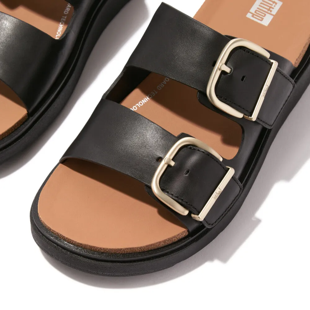 Fitflop Gen FF Buckle Two Bar Leather Slides Black