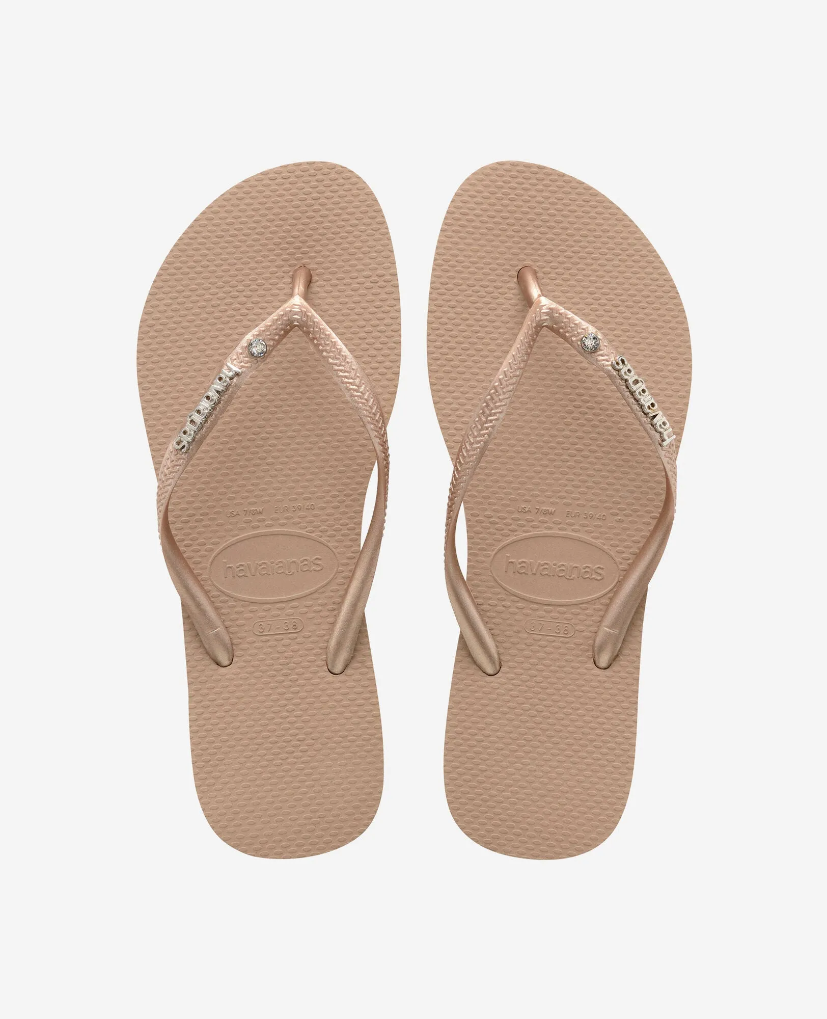 Havaianas Slim Logo Metalic In Rose Gold For Womens