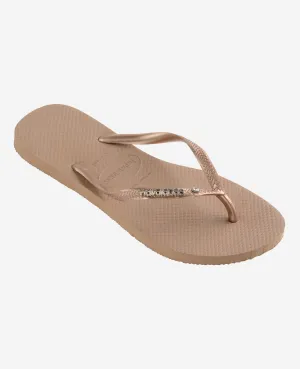 Havaianas Slim Logo Metalic In Rose Gold For Womens