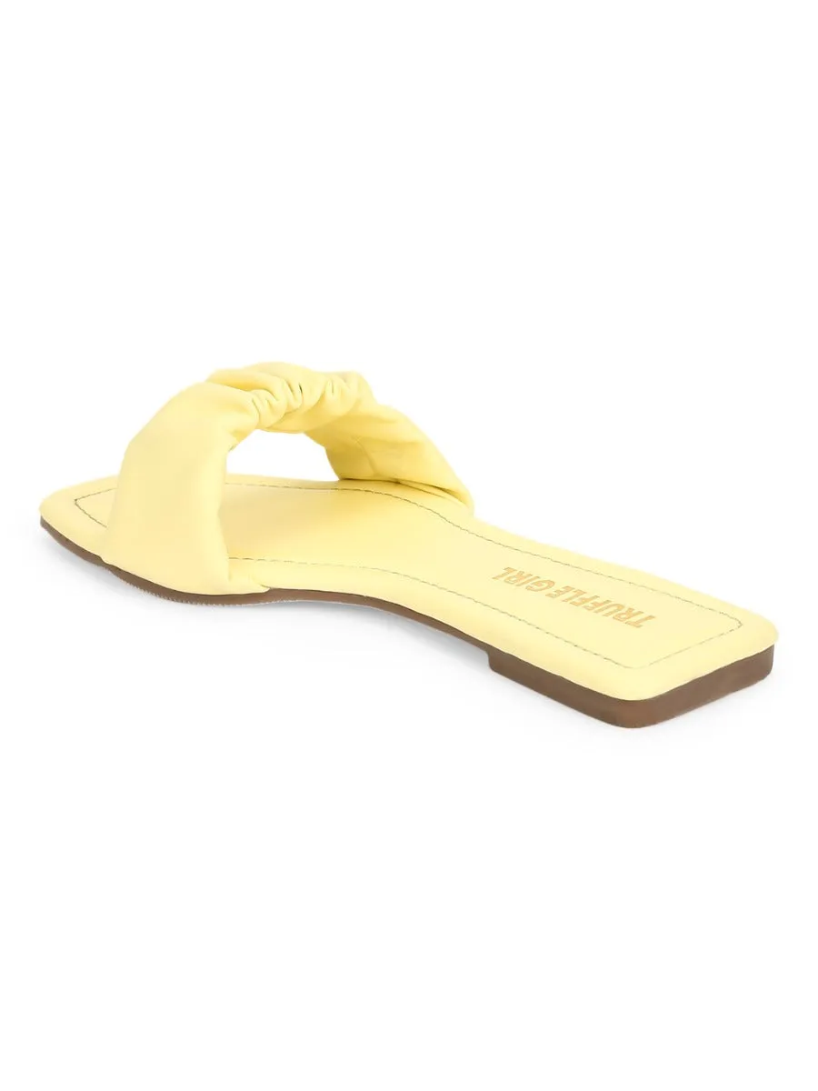 Lemon Yellow PU Wrinkled Strap Slip Ons