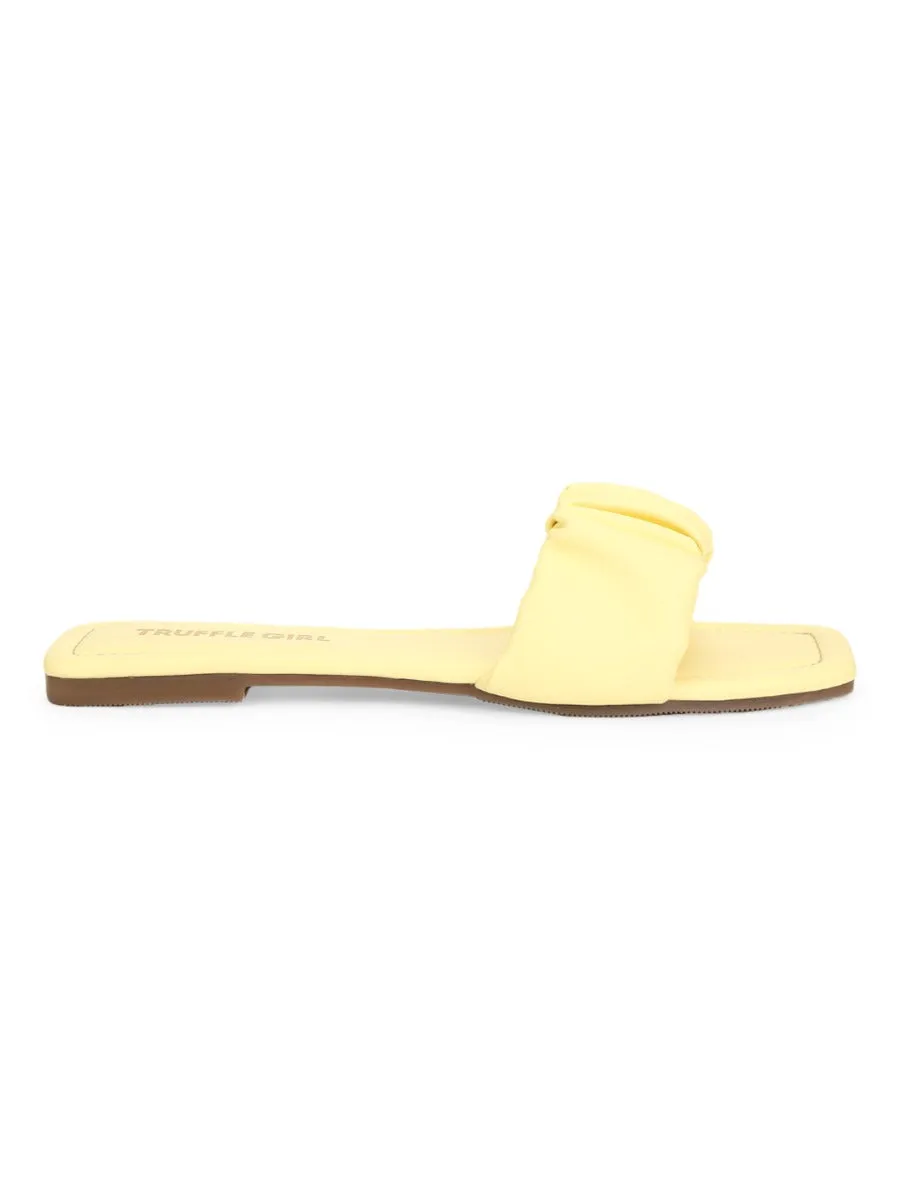 Lemon Yellow PU Wrinkled Strap Slip Ons