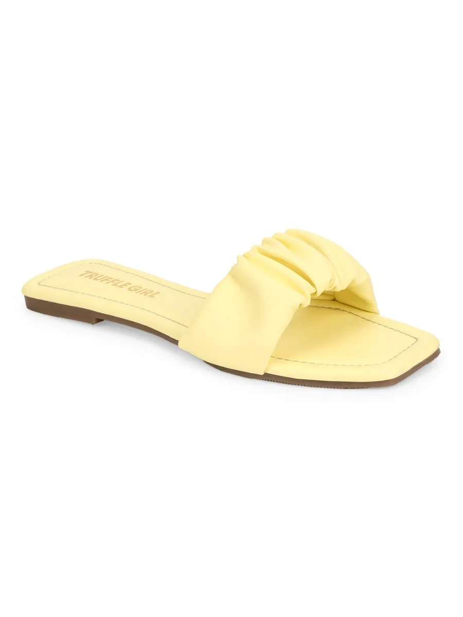 Lemon Yellow PU Wrinkled Strap Slip Ons