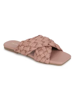 Nude PU Braided Wide Strap Slip Ons (TC-ST-1217-NUD)