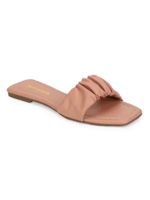 Nude PU Wrinkled Strap Slip Ons