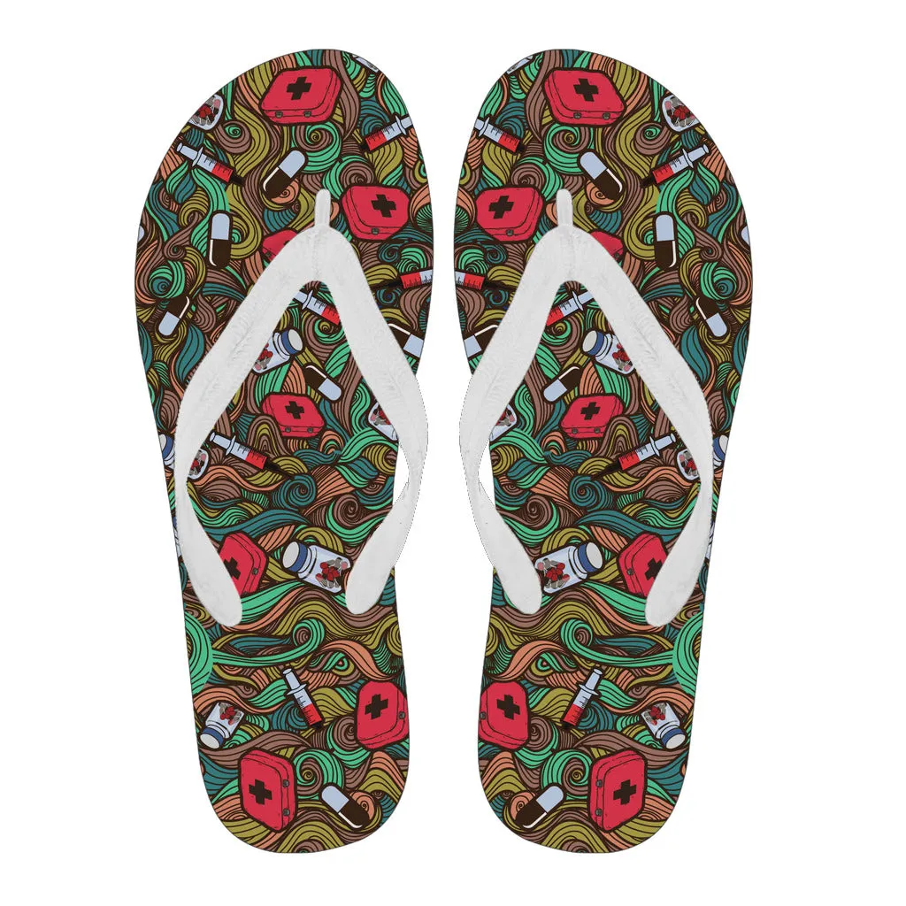 Nurse Hand Drawn White Flip Flop