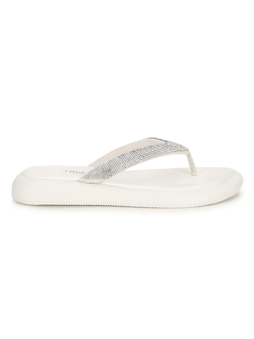 Off White PU Embellished T-Strap Stylish Flats (TC-RS3639-OWHT)