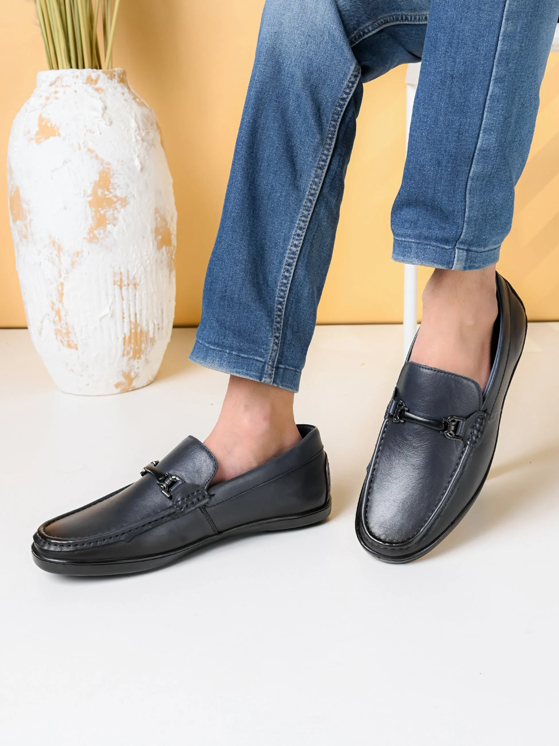 Pelle Albero Male's Navy Leather Casual Loafers