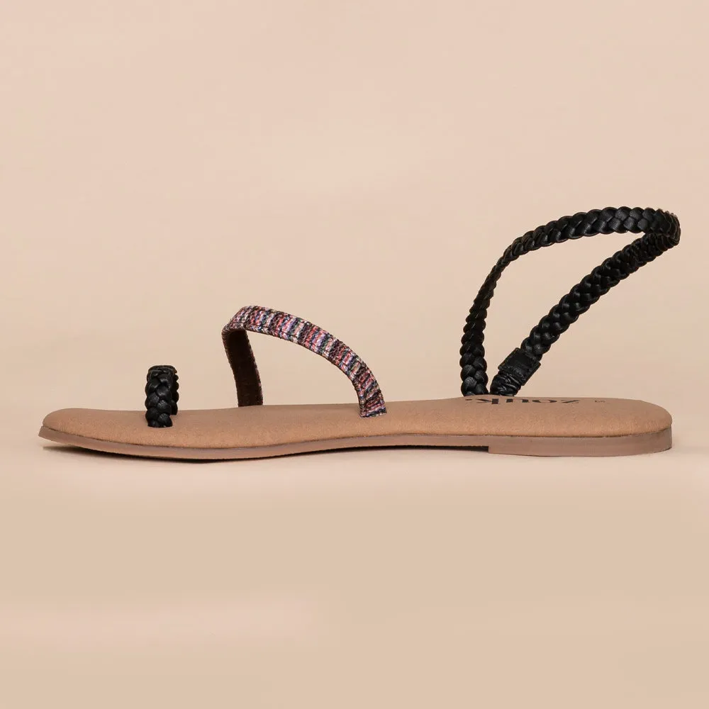 Rohtang Stripes Black Braided Sandal