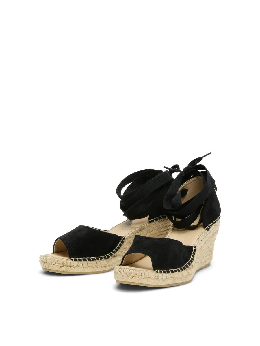 Selected Femme Eva Suede Wedge Espadrille - Black