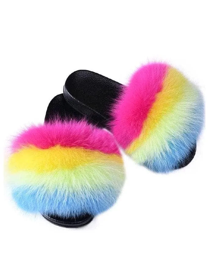 Skittles Faux Fur Slides