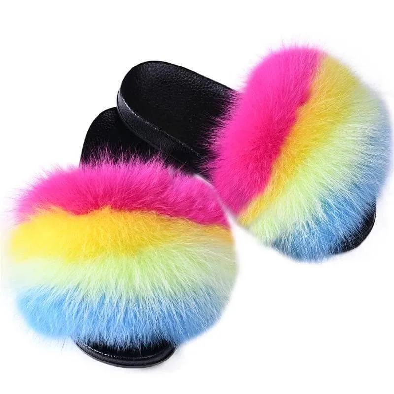 Skittles Faux Fur Slides