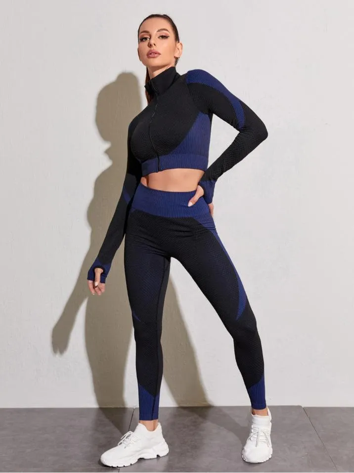 Sports Yoga suit running fitness nylon quick drying long sleeved trousers set women