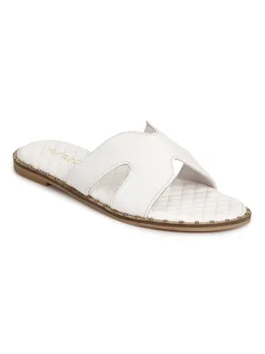 White PU Quilted Slip Ons