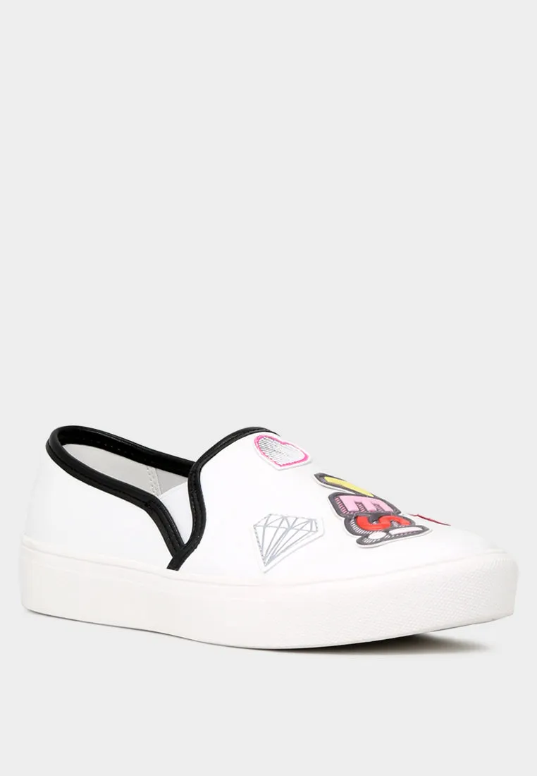 White Slip On Patchwork Sneakers