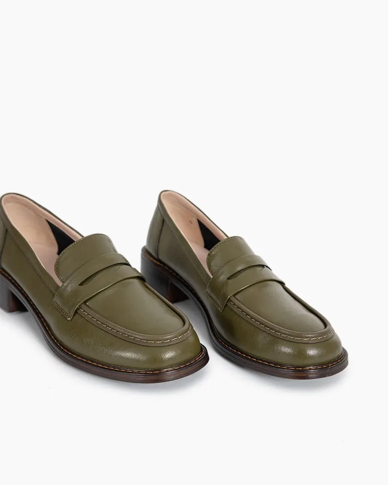 Women Timeless Comfortable Penny Chunky Heel Loafers