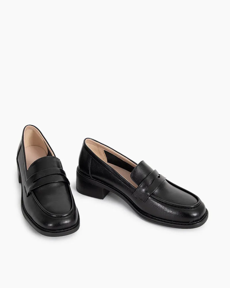 Women Timeless Comfortable Penny Chunky Heel Loafers