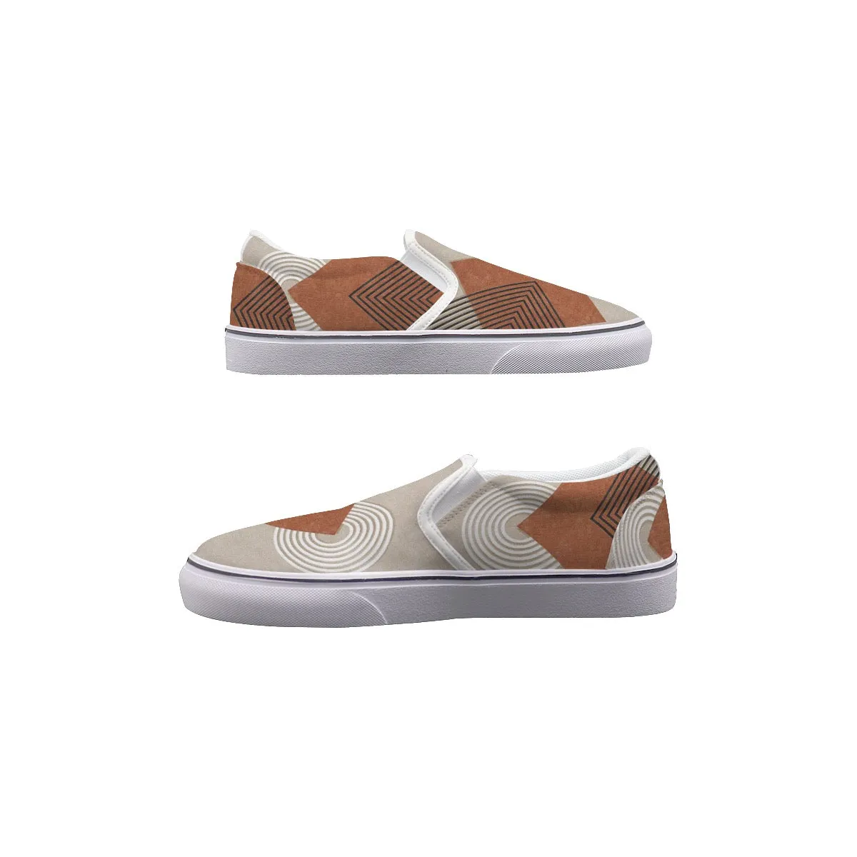 Women's Slip On Sneakers 111 rust and beige, abstract print